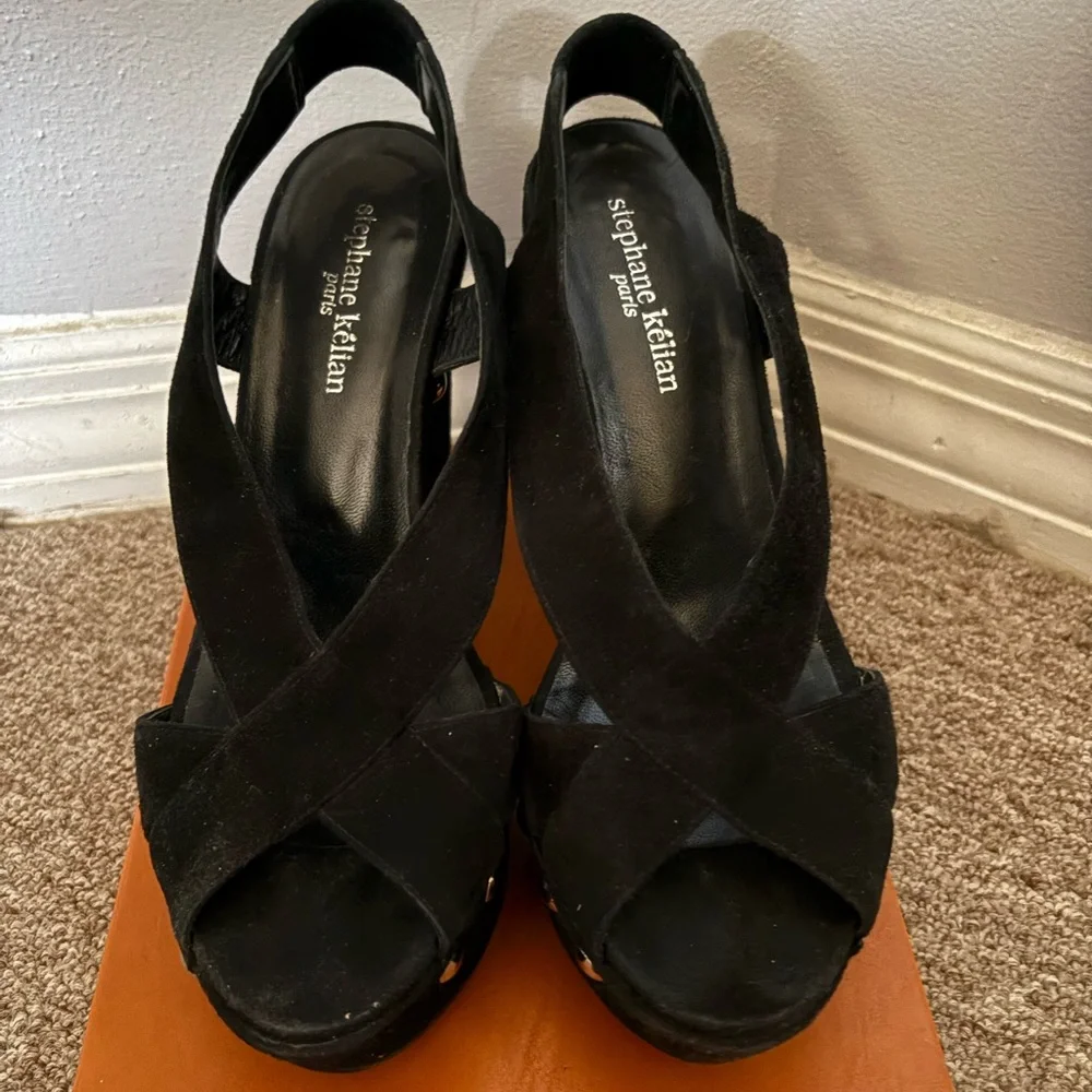 Stephane Kelian Black Platform Sandals with Metallic Accents - Picture 9 of 12